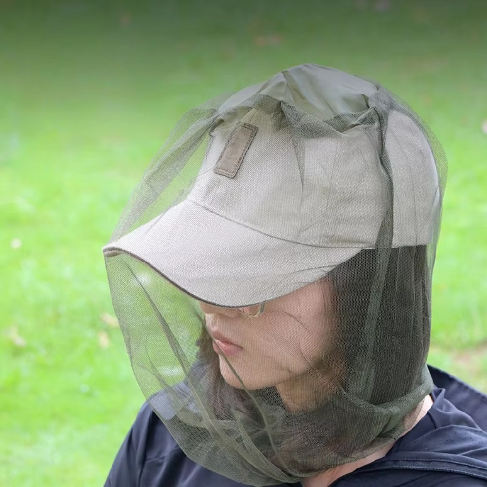 Outdoor Camping Mosquito Net - หมวกตกปลาป้องกันยุงและแมลง หมวกตาข่ายคลุมศีรษะ ป้องกันแมลงและยุง หมวกกันแดดสำหรับตั้งแคมป์ เดินป่า และท่องเที่ยวกลางแจ้ง