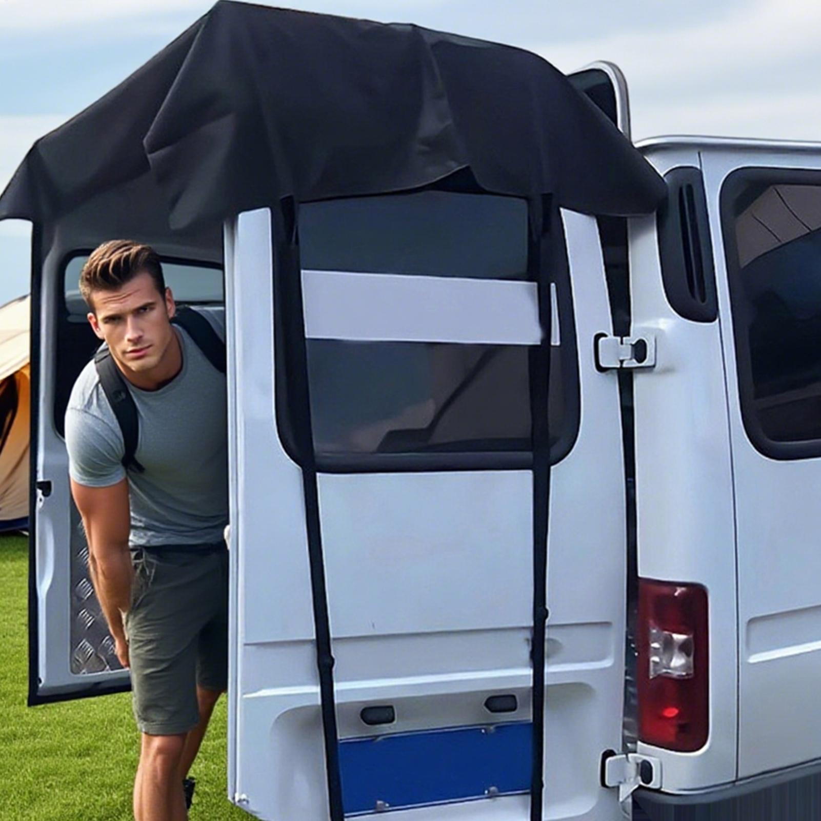 Outdoor Camping Awning - ผ้าคลุมประตูหลังรถบ้านแบบกันลม สำหรับรถแคมป์เปอร์แวน รถบรรทุก รถตู้ ป้องกันลม สำหรับตั้งแคมป์