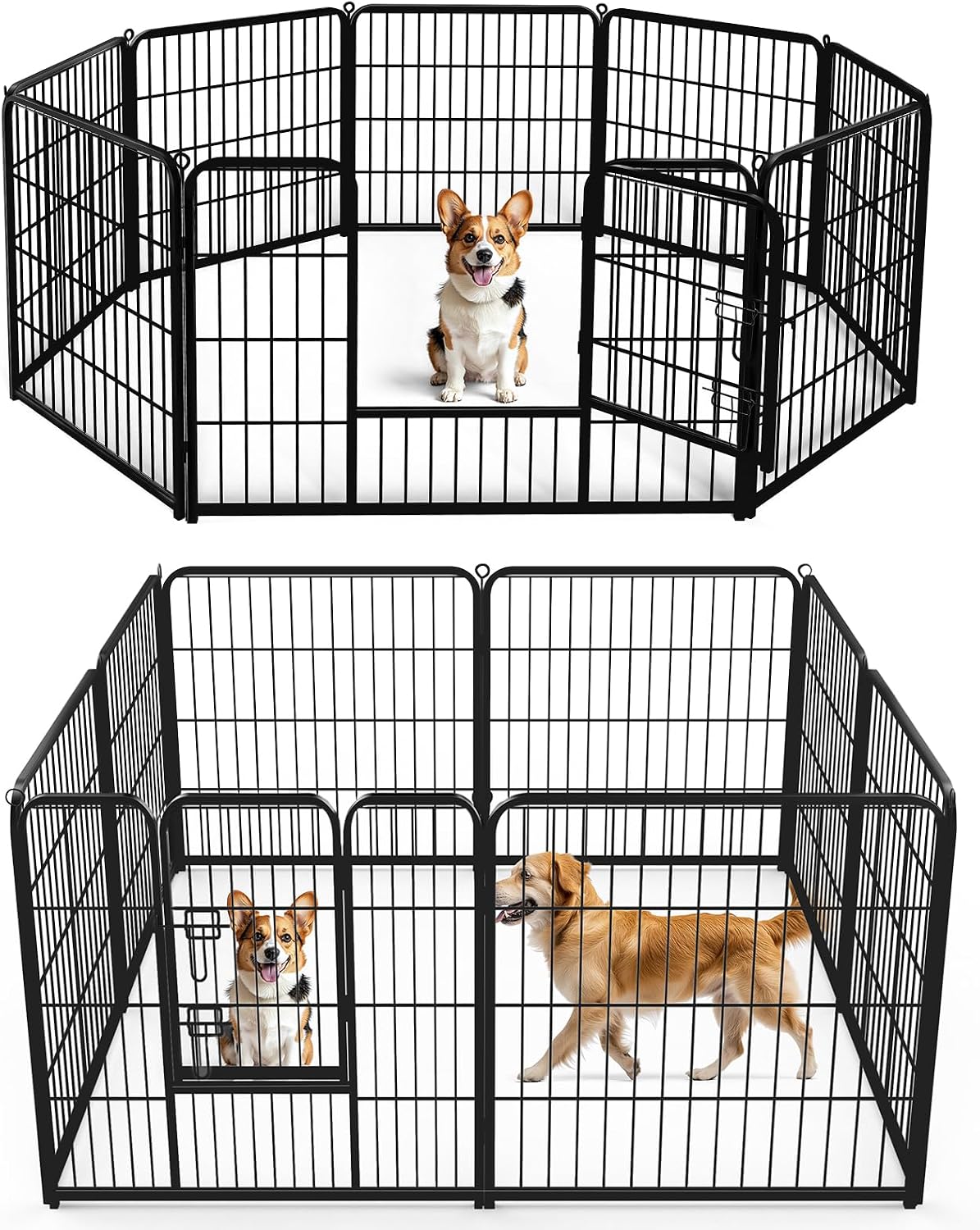 Outdoor Camping Dog Fence - คอกสุนัขโลหะขนาด 32 นิ้ว, รั้วสัตว์เลี้ยงแบบพับได้ 8 แผงพร้อมประตูสำหรับใช้ในร่ม/กลางแจ้ง,