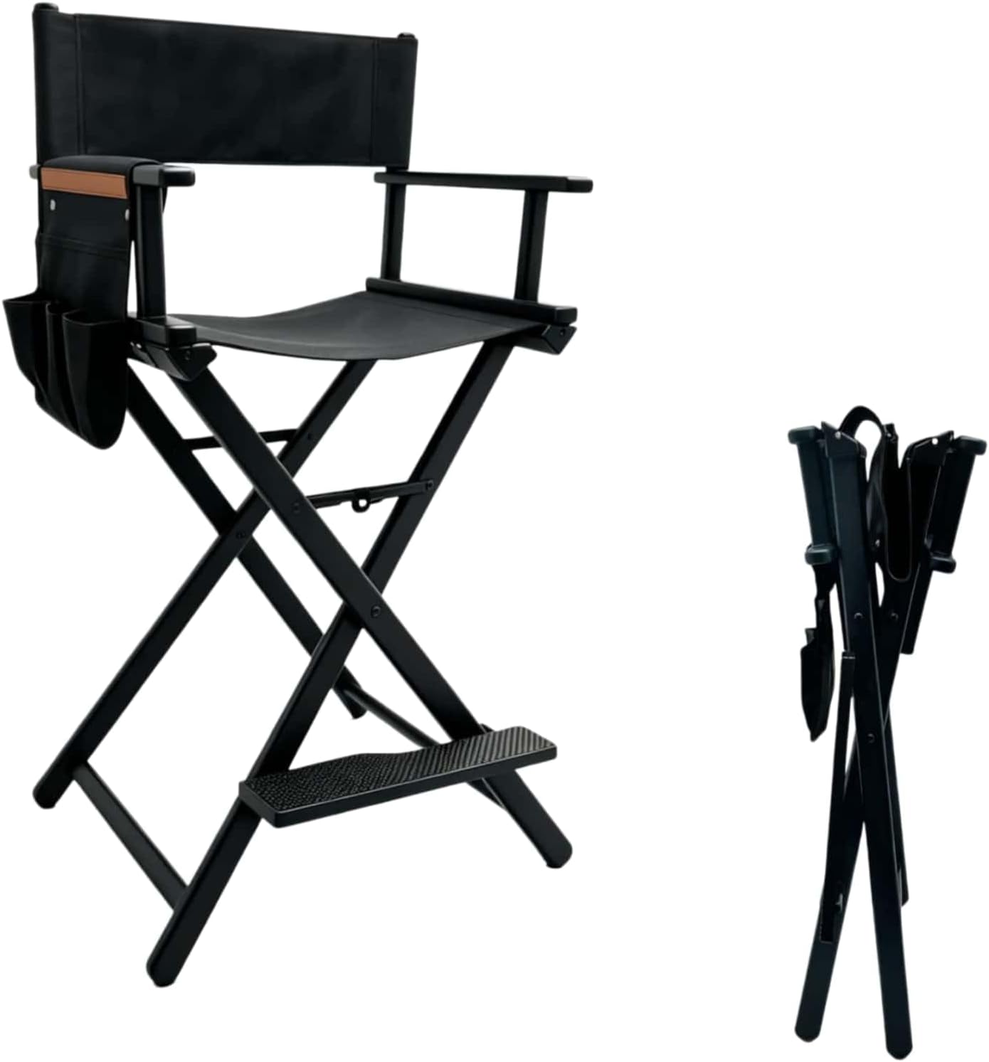 Outdoor Camping High Chair - เก้าอี้ผู้กำกับแบบพกพา โครงอะลูมิเนียม พับได้ น้ำหนักเบา พร้อมกระเป๋าข้าง ที่วางเท้า