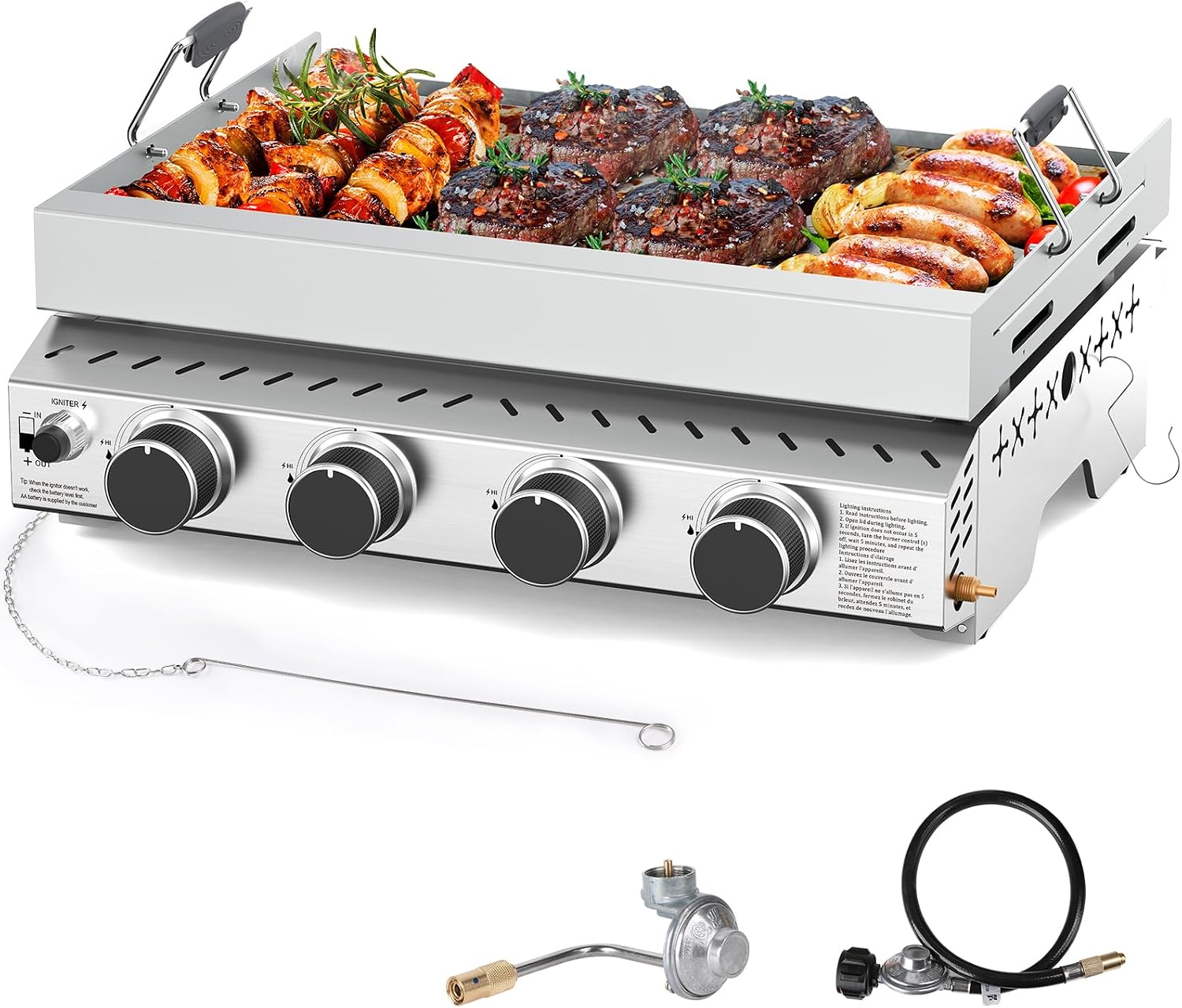 Outdoor Camping Burner - เตาปิ้งย่างสแตนเลสแบบพกพา 4 หัวเตา 32000 บีทียู ใช้แก๊สโพรเพน
