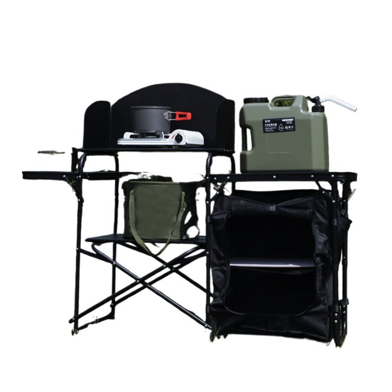 Outdoor Camping Kitchen Setup - พับแบบพกพากลางแจ้งเตาตาราง Camping ชุดครัว Quick Setup อลูมิเนียม