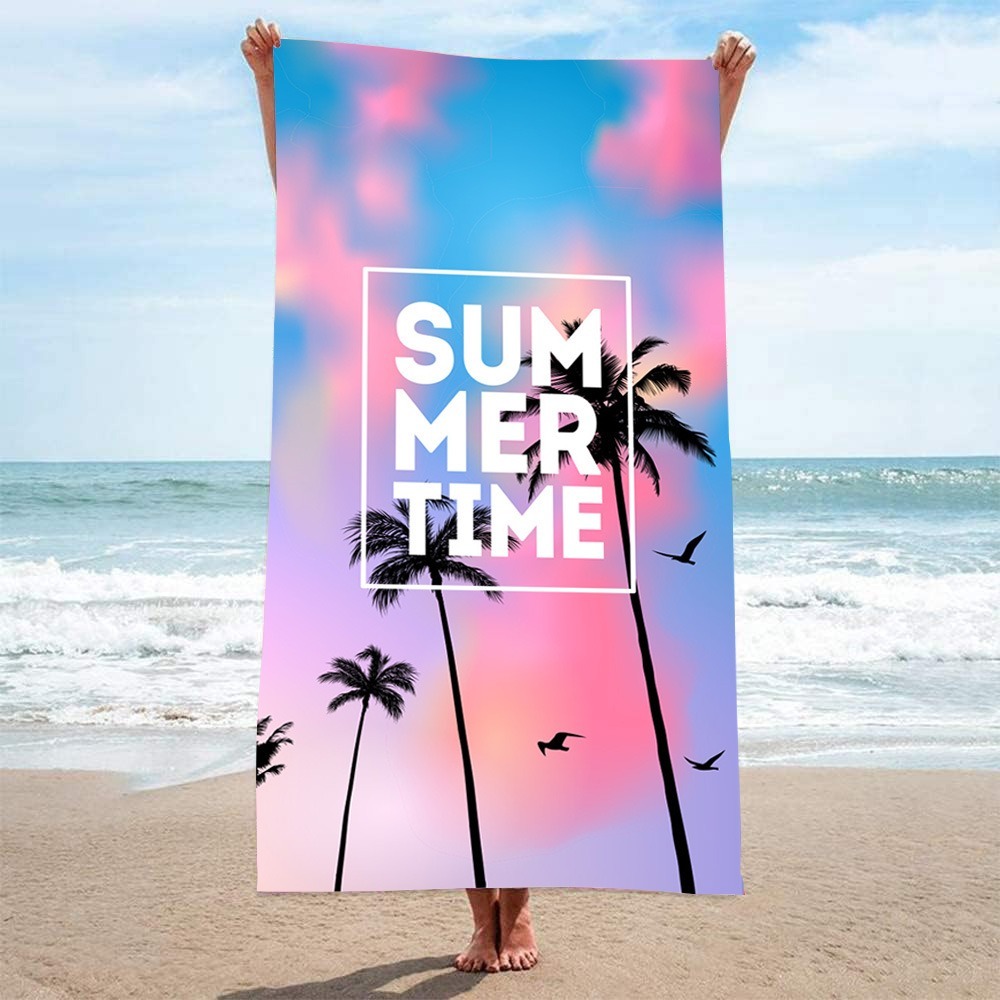Outdoor Camping Mat - ผ้าเช็ดตัวชายหาดลายต้นปาล์ม 100x180 ซม. ผ้าเช็ดตัวไมโครไฟเบอร์ ผ้าปูโยคะ ซับน้ำได้ดี