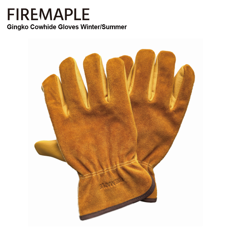 Outdoor Camping Burner - ถุงมือทำงานหนังวัวลายเมเปิ้ลจิงโกะ, ถุงมือกันไฟทนความร้อนกันความร้อนทนทานกันไฟลวกสำหรับการตั้งแคมป์กลางแจ้ง
