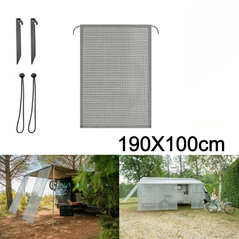 Outdoor Camping Awning - ม่านบังแดดหน้ารถบ้าน RV ป้องกันแสงแดด ป้องกันรังสียูวี แผงบังสายตา ผ้าคลุมตาข่าย