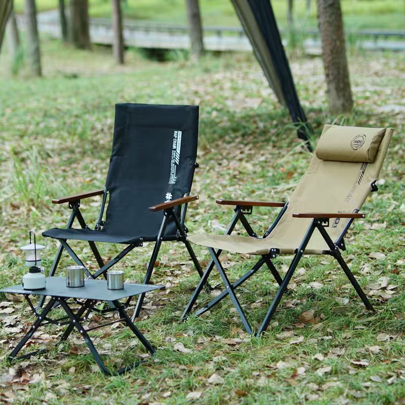 Outdoor Camping High Chair - เก้าอี้พับพนักพิงสูงสำหรับตั้งแคมป์ชายหาด ปรับได้ 4 ระดับ โครงเหล็ก พกพาสะดวก
