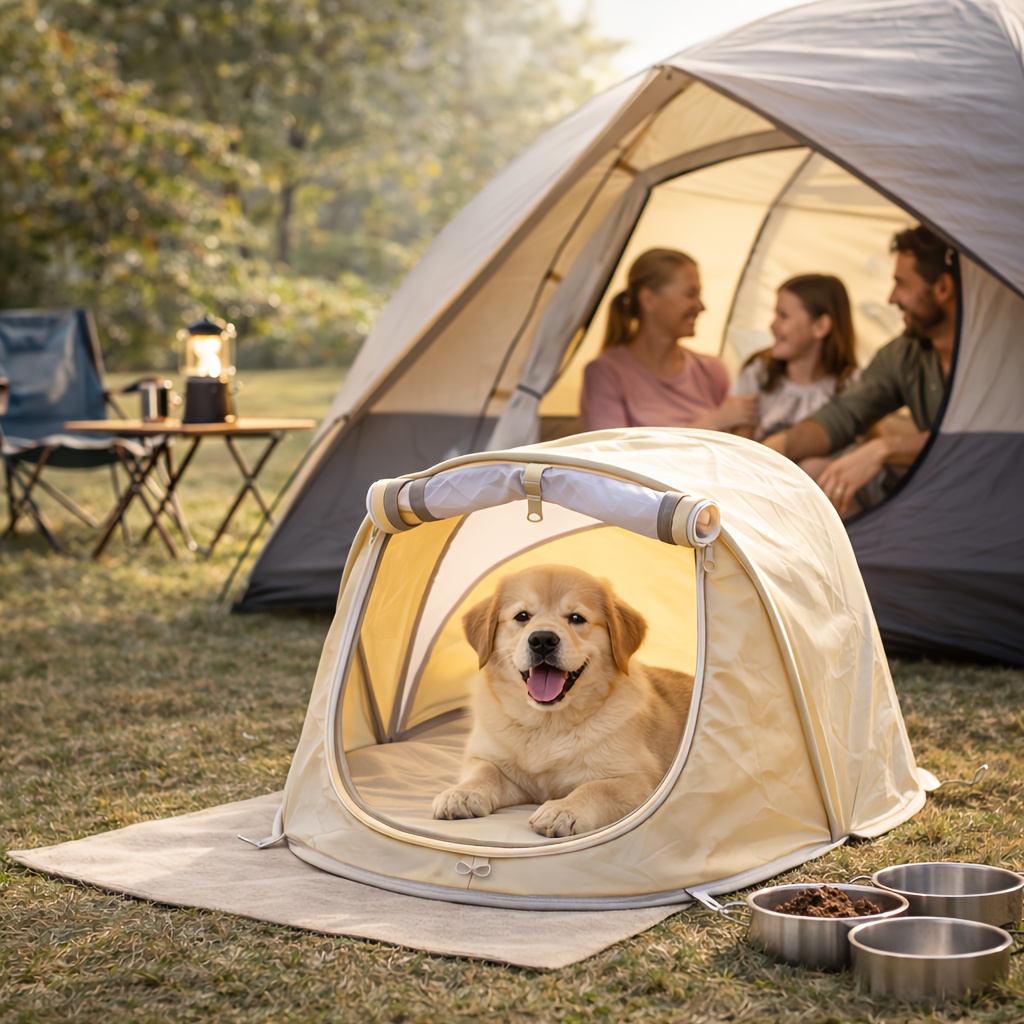 Outdoor Camping Dog Fence - เต็นท์พับได้สำหรับสัตว์เลี้ยง บ้านสุนัขและแมวแบบพกพา น้ำหนักเบา ใช้ได้ทั้งในบ้านและนอกบ้าน สำหรับตั้งแคมป์ ระบายอากาศได้ดี