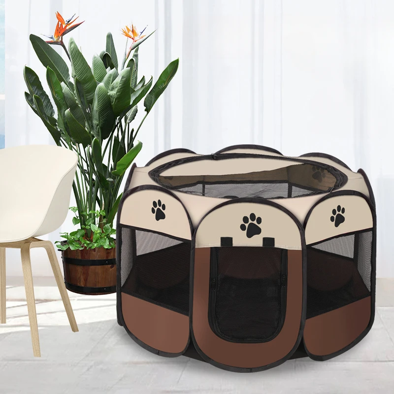 Outdoor Camping Dog Fence - แบบพกพาพับเต็นท์สัตว์เลี้ยง Kennel รั้วแปดเหลี่ยม Puppy Shelter ใช้งานง่ายกลางแจ้งใช้งานง่ายกรงสุนัขขนาดใหญ่รั้วแมว