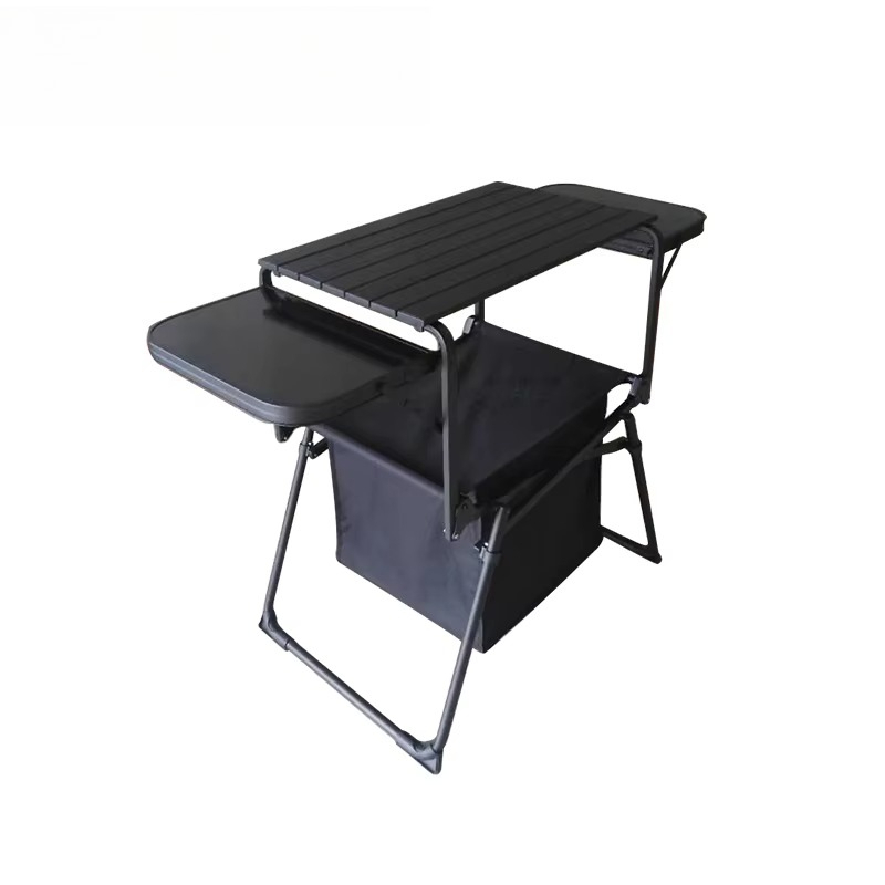 Outdoor Camping Kitchen Setup - ชุดโต๊ะพับได้สำหรับครัวกลางแจ้งแบบจีน ทำจากอลูมิเนียม พร้อมกระเป๋าเก็บของสำหรับตั้งแคมป์