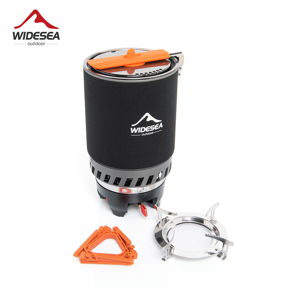 Outdoor Camping Burner - ชุดอุปกรณ์ทำอาหารสำหรับตั้งแคมป์ Widesea พร้อมเครื่องแลกเปลี่ยนความร้อน เตาแก๊สกลางแจ้ง ชุดหม้อสำหรับนักท่องเที่ยว ชุดถ้วย