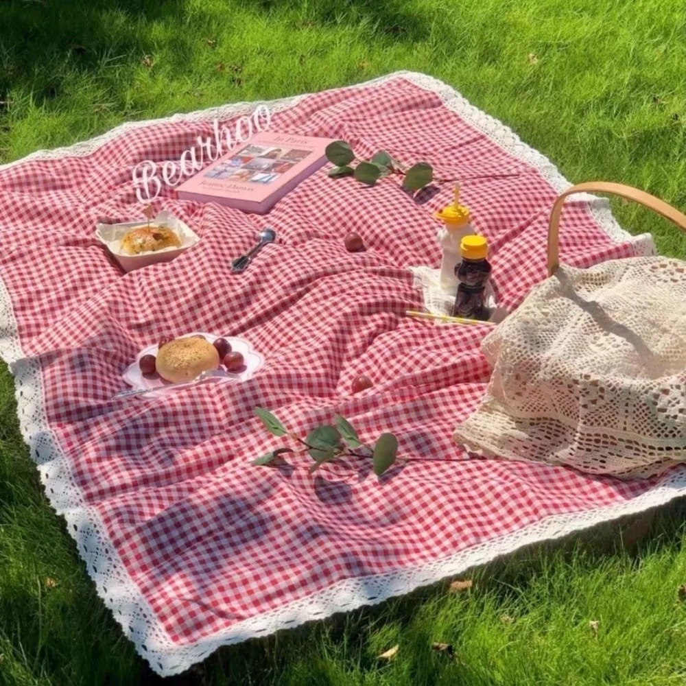 Outdoor Camping Mat - เสื่อปิกนิกกลางแจ้ง 1 ชิ้น, ผ้าห่มชายหาดกันน้ำหนาสำหรับฤดูร้อน, เสื่อตั้งแคมป์ลายตารางสีแดง, ผ้าปูโต๊ะ