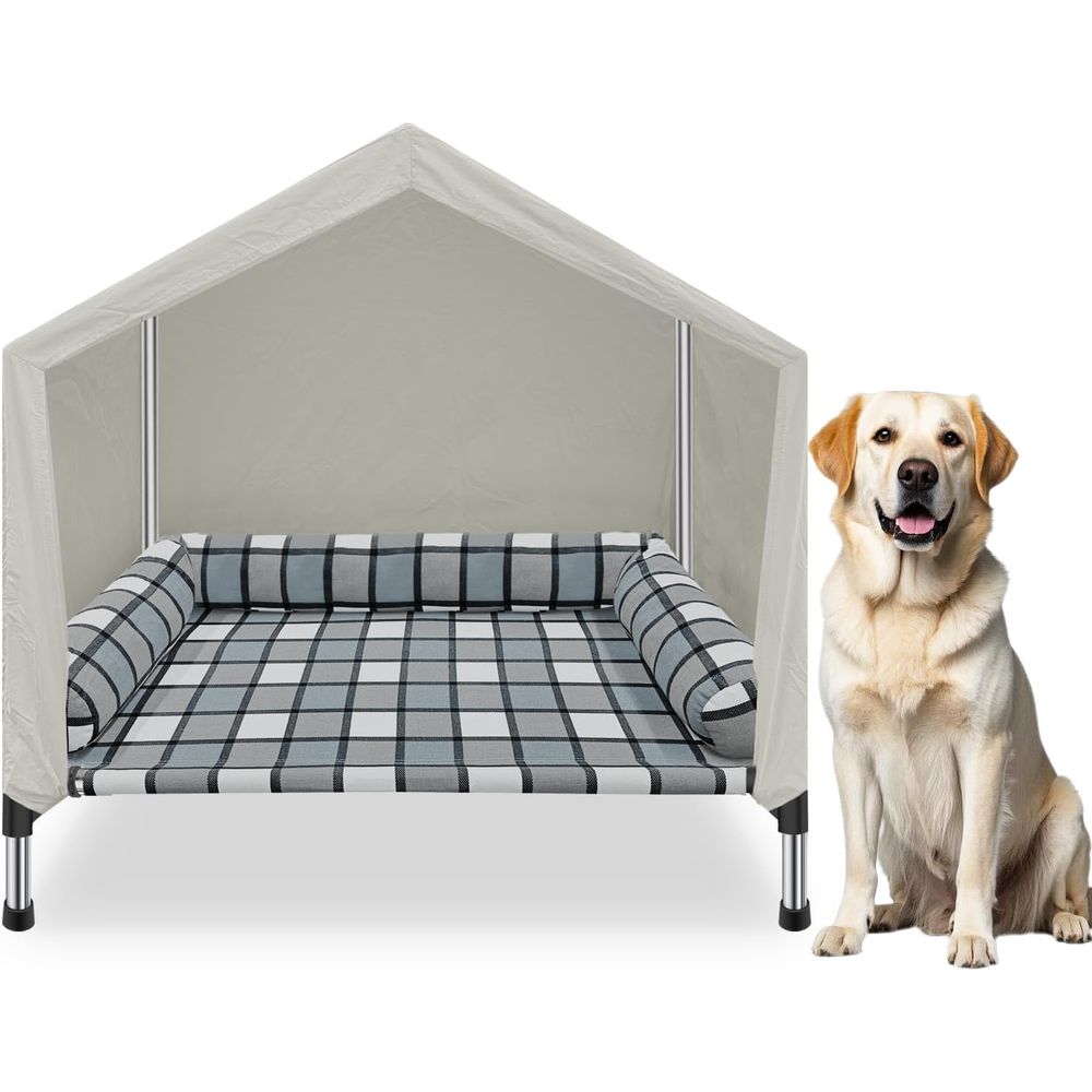 Camping Outdoor Or Indoor - บ้านนอนสัตว์เลี้ยงแบบยกพื้น - เตียงนอนสัตว์เลี้ยง 2-in-1 สำหรับใช้ในบ้านและนอกบ้าน พร้อมเบาะรองรับความเย็นแบบพกพา