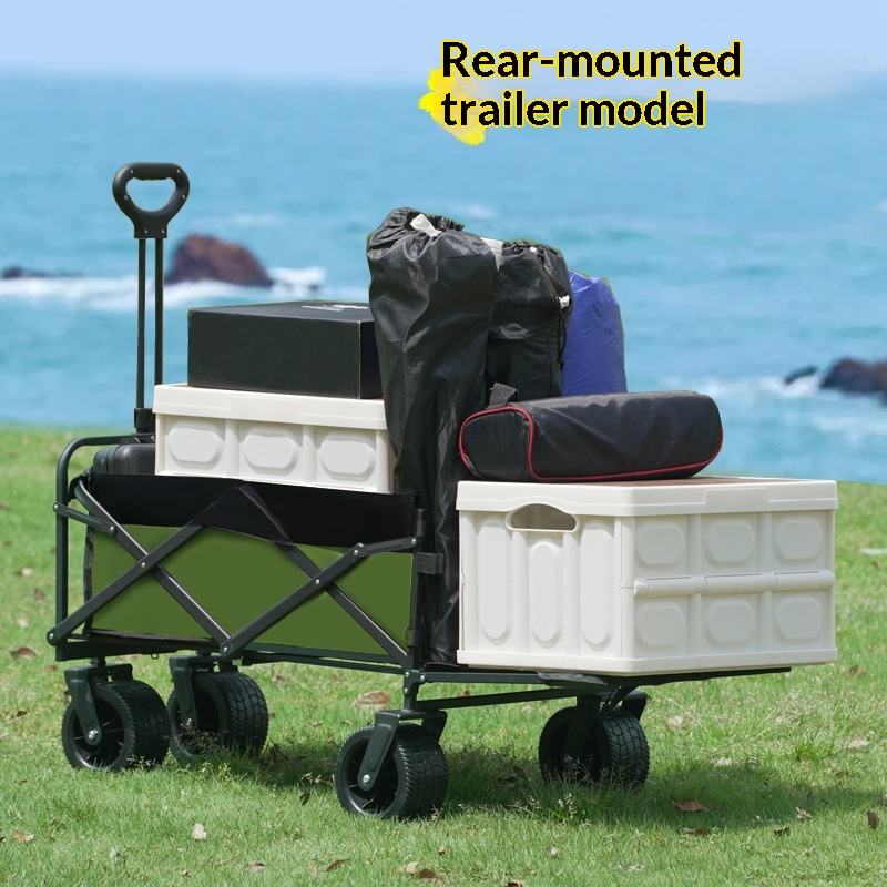 Outdoor Camping Table - รถเข็นอเนกประสงค์แบบพับได้ 4 ล้อ สำหรับแคมป์ปิ้ง รับน้ำหนักได้ 175