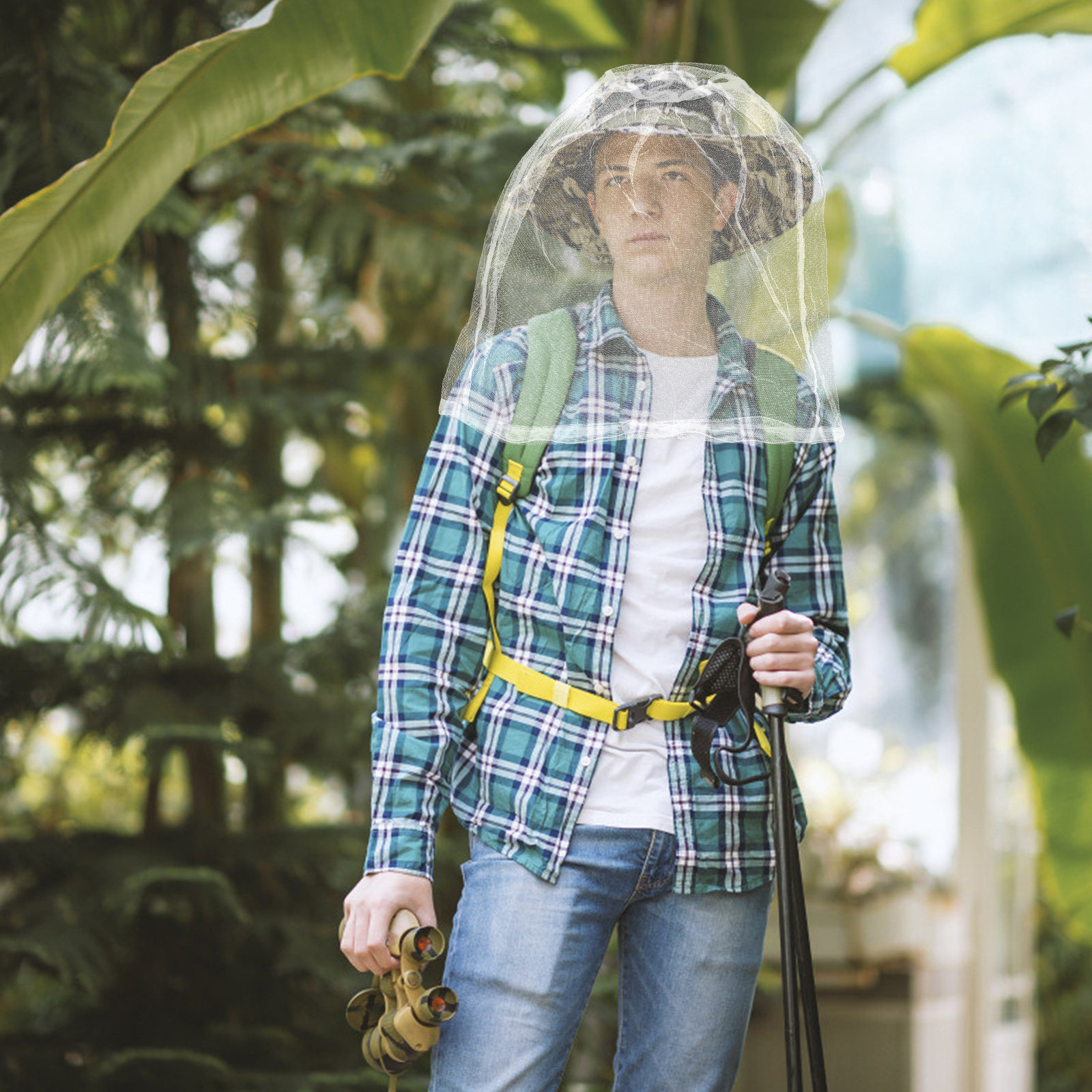 Outdoor Camping Mosquito Net - ตาข่ายป้องกันยุง 2 ชิ้น สำหรับสวมศีรษะกลางแจ้ง ป้องกันแมลงวัน น้ำหนักเบา