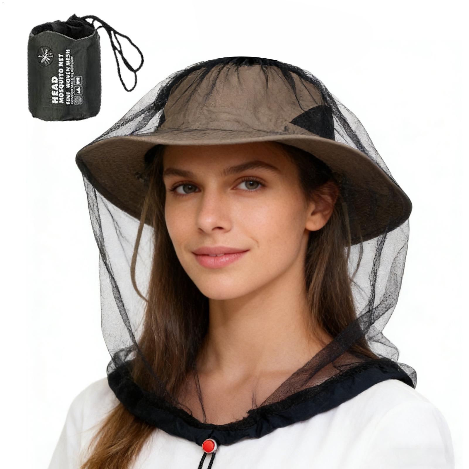 Outdoor Camping Mosquito Net - หมวกตาข่ายกันยุงแบบระบายอากาศได้ดี พร้อมเชือกผูก ตาข่ายละเอียด สำหรับตกปลา ตั้งแคมป์ และเดินป่า