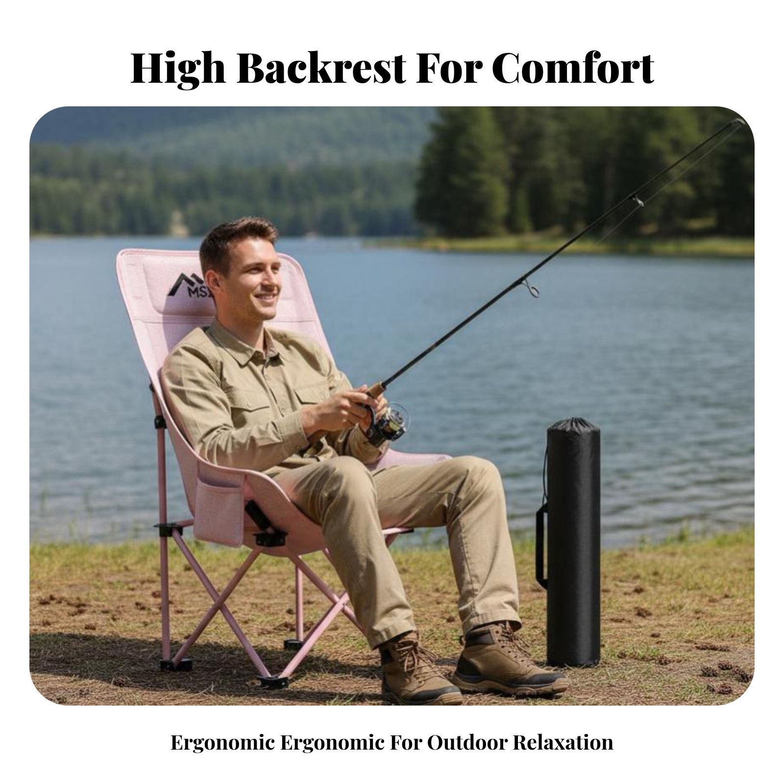 Outdoor Camping High Chair - เก้าอี้พับได้ตาข่ายพนักพิงสูง ป้องกันความเมื่อยล้า ระบายอากาศได้ดี สำหรับใช้ในบ้าน สำนักงาน ห้องนอน