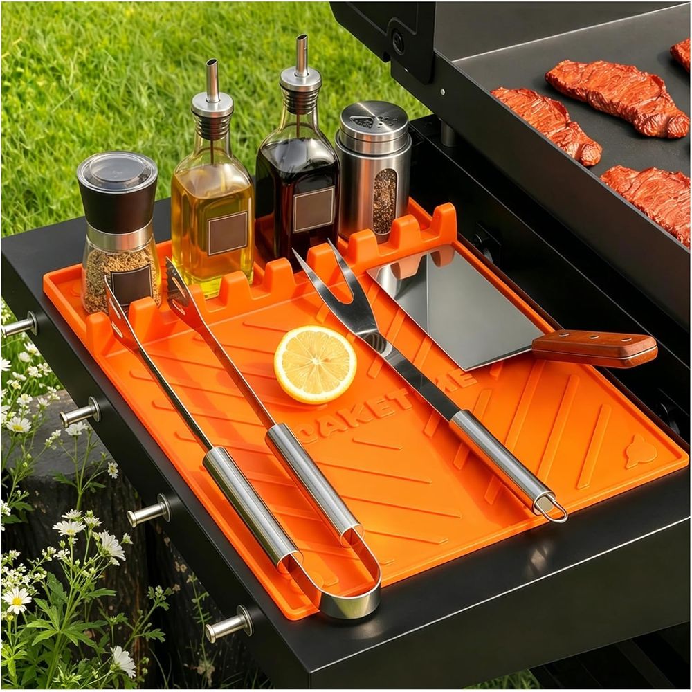 Outdoor Camping Mat - แผ่นรองย่างซิลิโคนหรืออุปกรณ์เสริมสำหรับเตาปิ้งย่าง อุปกรณ์ครัว บาร์บีคิว ของใช้จำเป็นสำหรับเคาน์เตอร์ครัว กลางแจ้ง แคมป์ปิ้ง