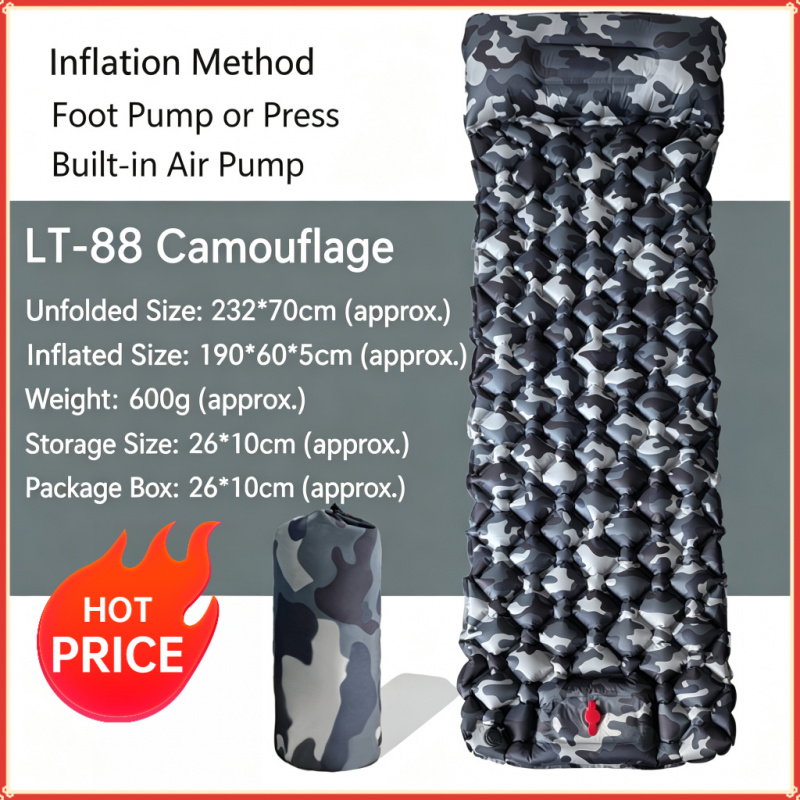 Camp Pillow Compressible - ที่นอนเป่าลมสำหรับตั้งแคมป์กลางแจ้ง พร้อมหมอน ที่นอนลมน้ำหนักเบา มีปั๊มลมในตัว สำหรับเดินป่า