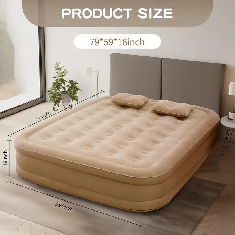 Outdoor Camping Mat - ที่นอนลมสำหรับแคมป์ปิ้งแบบพกพา PVC ที่นอนเป่าลมสำหรับนอนหลับอย่างหรูหรา 2 คน พร้อมปั๊มในตัว