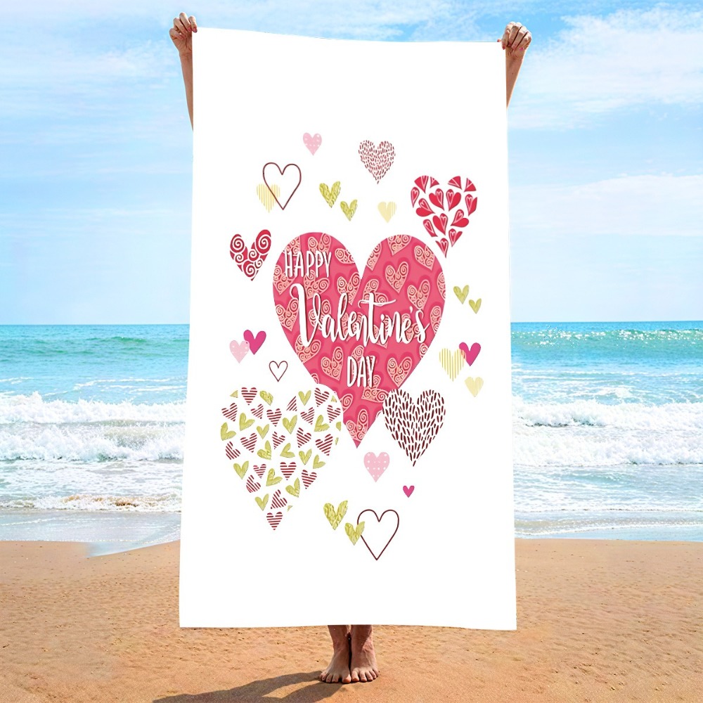 Outdoor Camping Mat - ผ้าเช็ดตัวลายหัวใจ 27x55 นิ้ว ผ้าเช็ดตัวชายหาด ไมโครไฟเบอร์ แห้งเร็ว