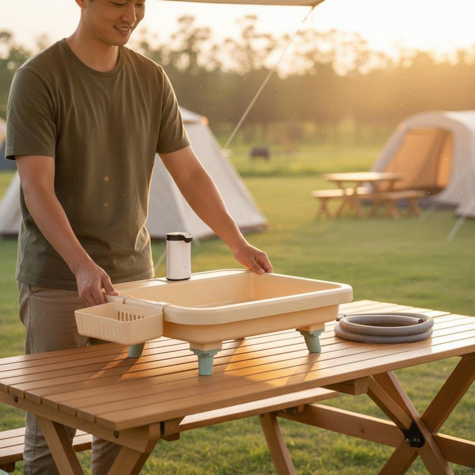 อ่างล้างมือแบบพกพาสำหรับการตั้ - Outdoor Camp บทวิจารณ์และราคา