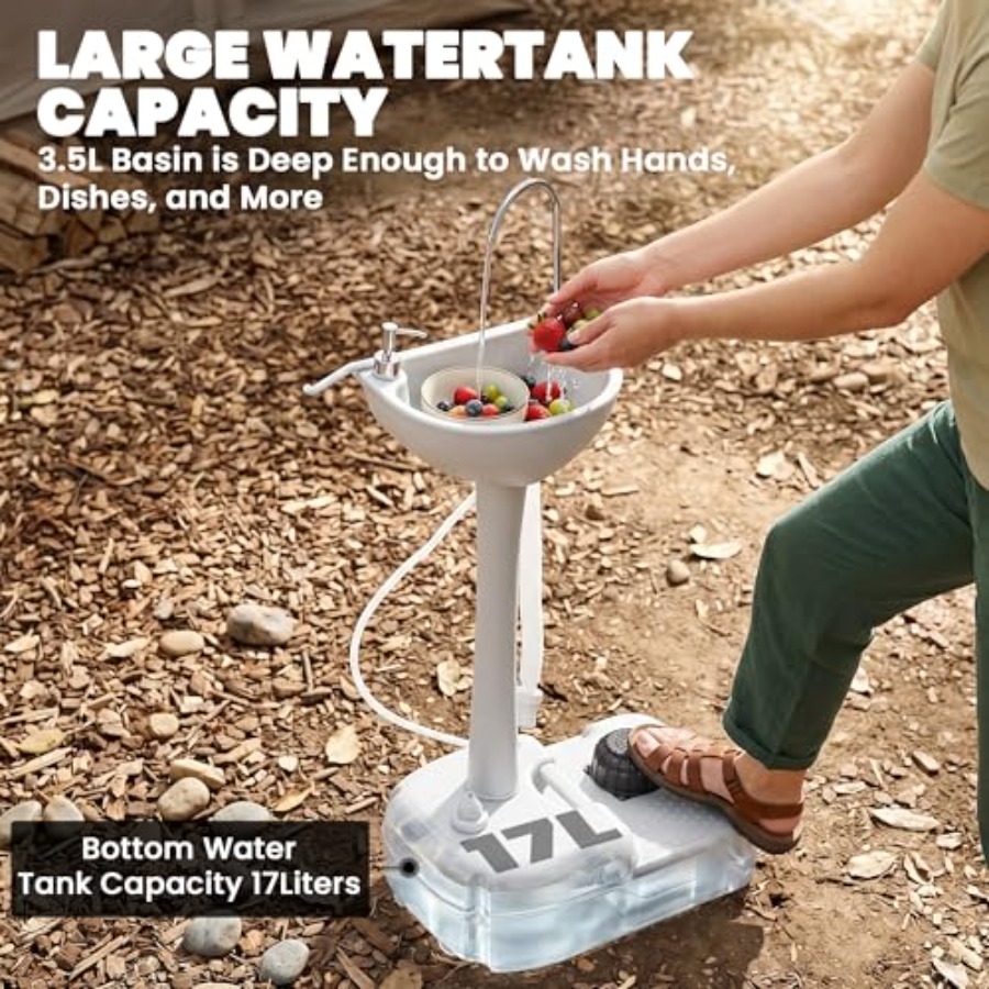 อ่างล้างมือแบบพกพาสำหรับรถบ้าน - Outdoor Camp บทวิจารณ์และราคา