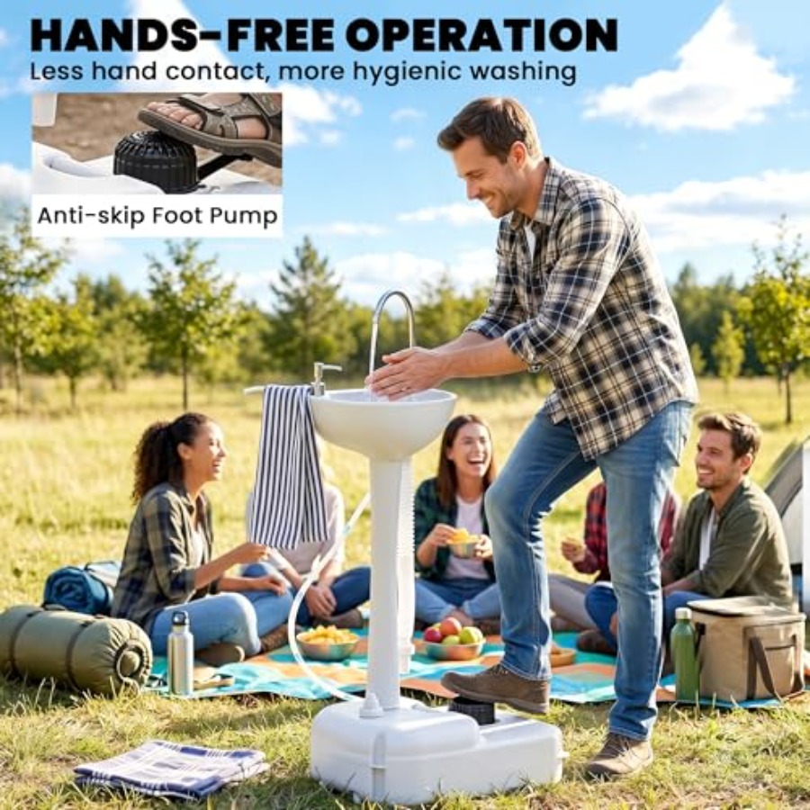 อ่างล้างมือแบบพกพาสำหรับรถบ้าน - Outdoor Camp บทวิจารณ์และราคา