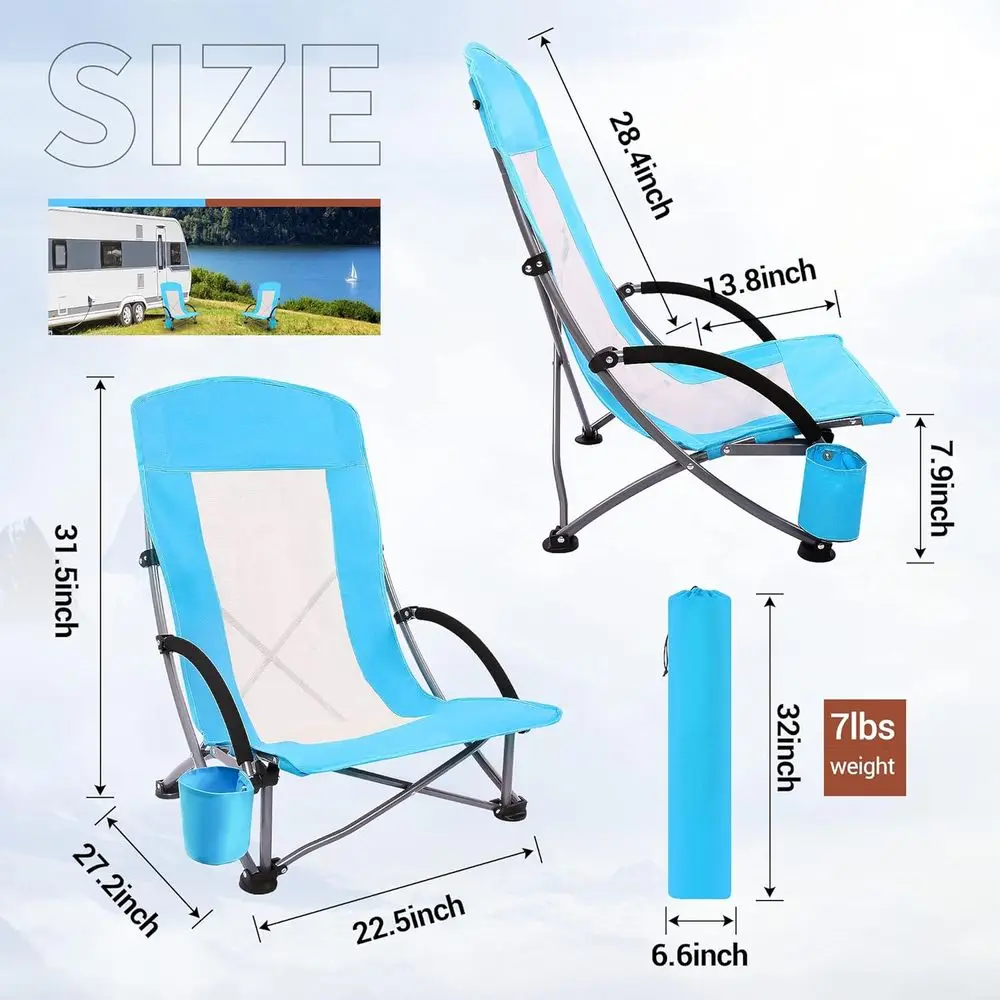 เก้าอี้ชายหาดแบบพกพา 2 ตัว สีฟ - Outdoor Camping High Chair บทวิจารณ์และราคา