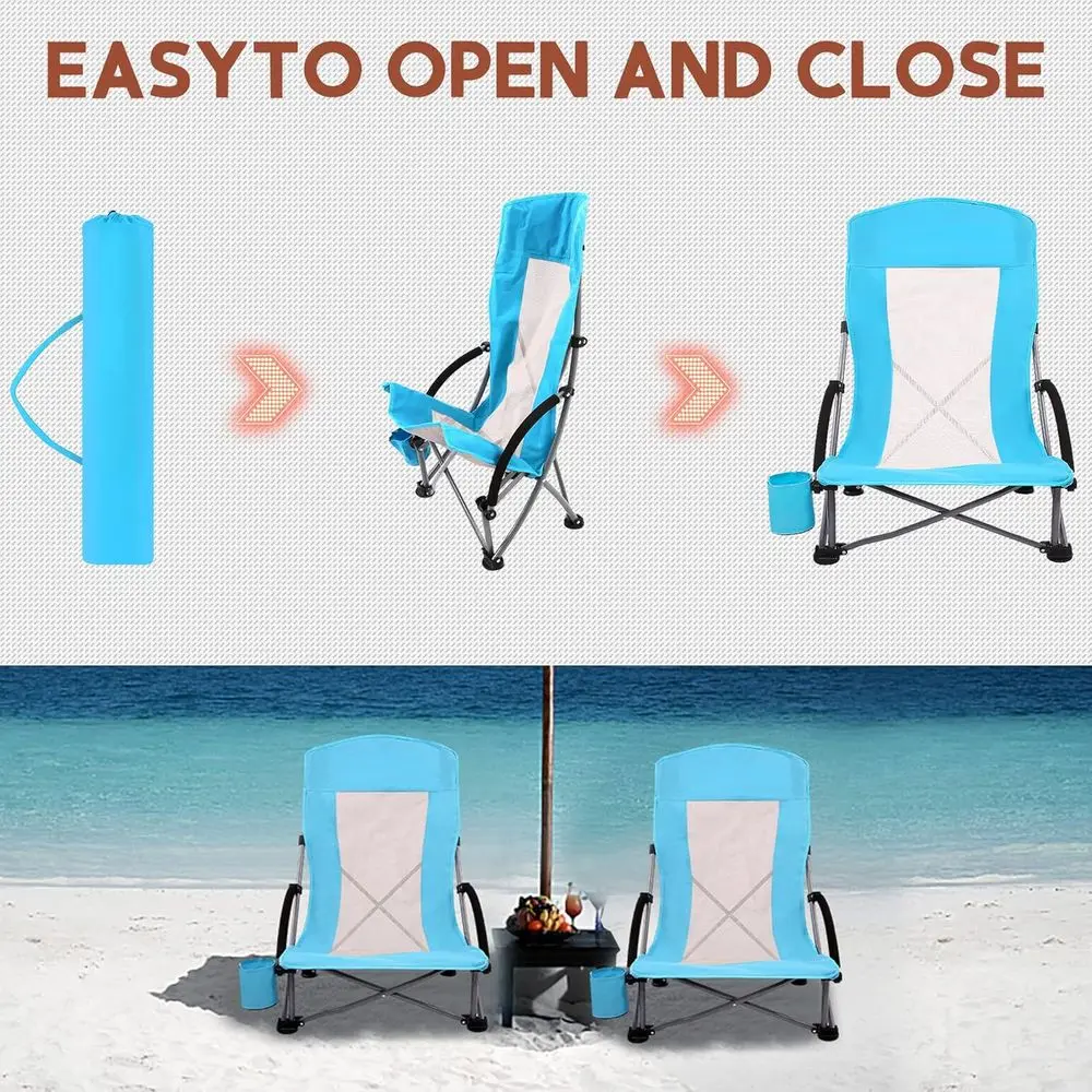 เก้าอี้ชายหาดแบบพกพา 2 ตัว สีฟ - Outdoor Camping High Chair บทวิจารณ์และราคา