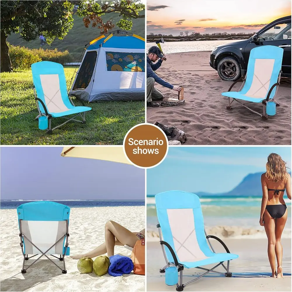 เก้าอี้ชายหาดแบบพกพา 2 ตัว สีฟ - Outdoor Camping High Chair บทวิจารณ์และราคา