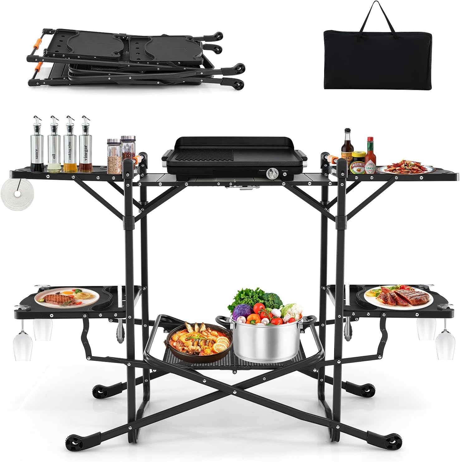 โต๊ะทำอาหารพับได้แบบพกพาสำหรับ - Outdoor Camping Kitchen Setup บทวิจารณ์และราคา