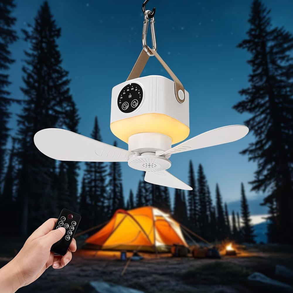 พัดลมเพดานแบบพกพาพร้อมไฟ 3600/ - Outdoor Camping House บทวิจารณ์และราคา